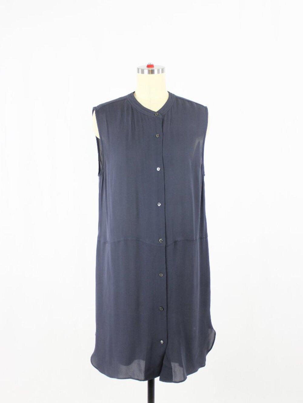 Aritzia WILFRED Beauzelle Navy Blue 100% Silk Sleeveless Shirt Dress, Size M